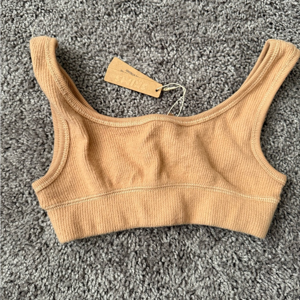 Skims waffle scoop bra in ochre